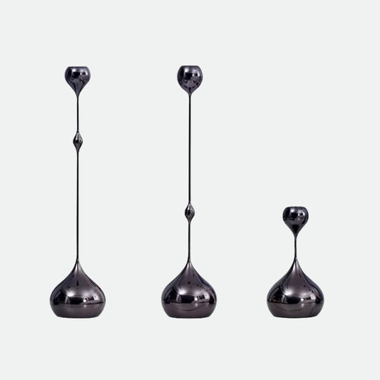 Ljusstake i svart nickel 3 delar – Droppen – 15–35 cm